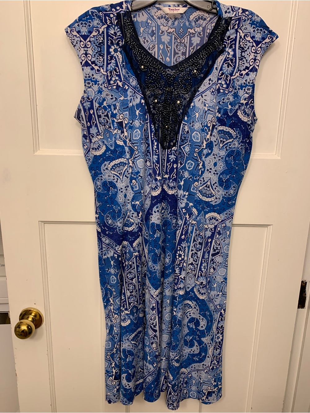 2️⃣TanJay Sz 12 Navy and Light Blue Beaded Paisley Midi Dress